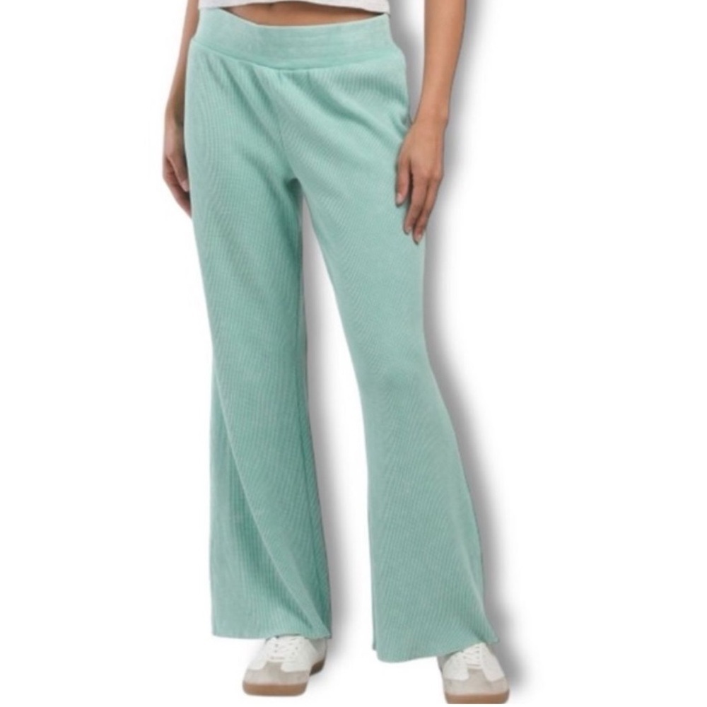 Sunnyside by Sundry Mint Green Women's Waffle Knit Wide Leg Pants Medium
